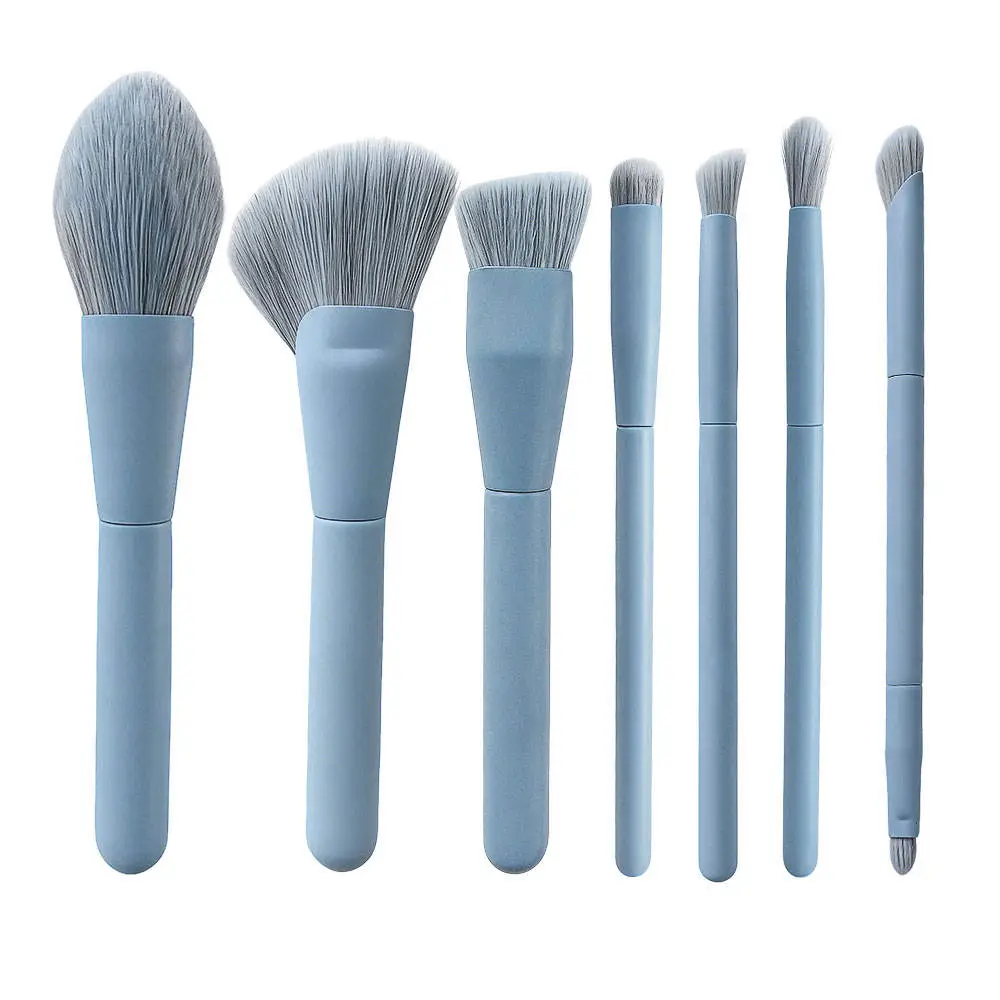 Professional 7pcs Matte Misty Blue Synthetic Makeup Brush Set
